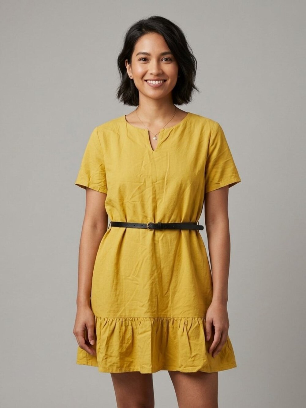 ⭐️ 5 for 20$! ⭐️ Mustard Linen and Cotton Mini Dress / Tunic with Belt by Around